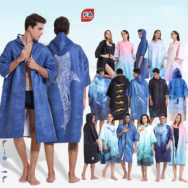 2025 Трансграничен бързосъхнещ халат с цип, кърпа за плуване, преносима палто за преобличане, наметало с качулка, носещо кърпа за плажна баня