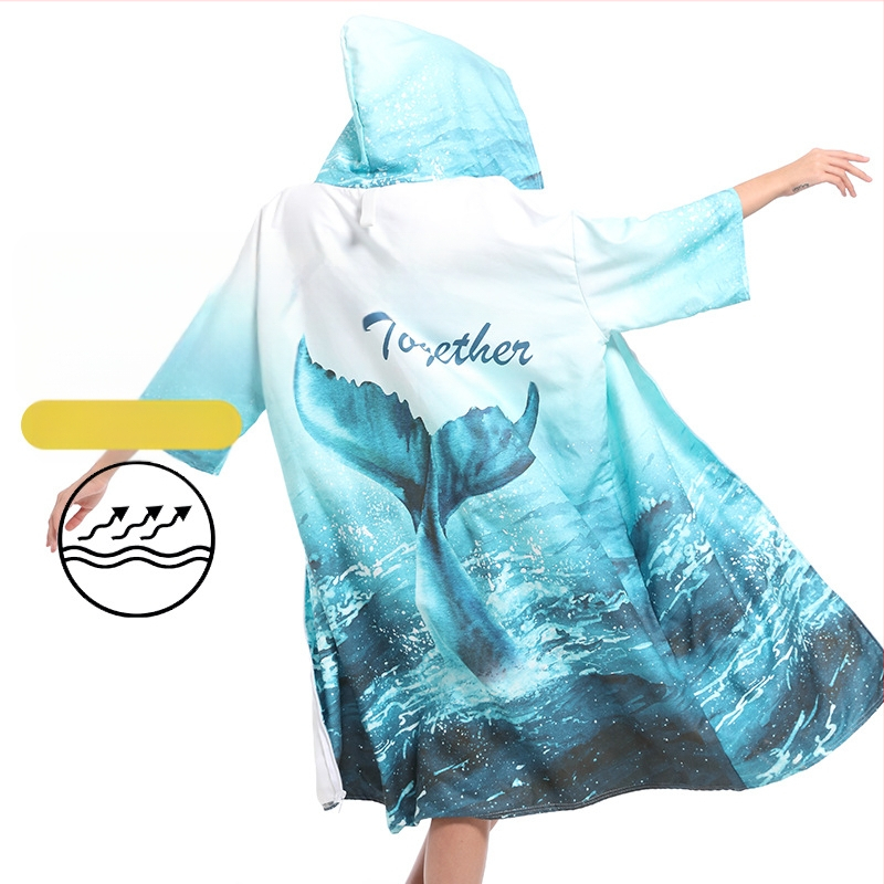 2025 Трансграничен бързосъхнещ халат с цип, кърпа за плуване, преносима палто за преобличане, наметало с качулка, носещо кърпа за плажна баня