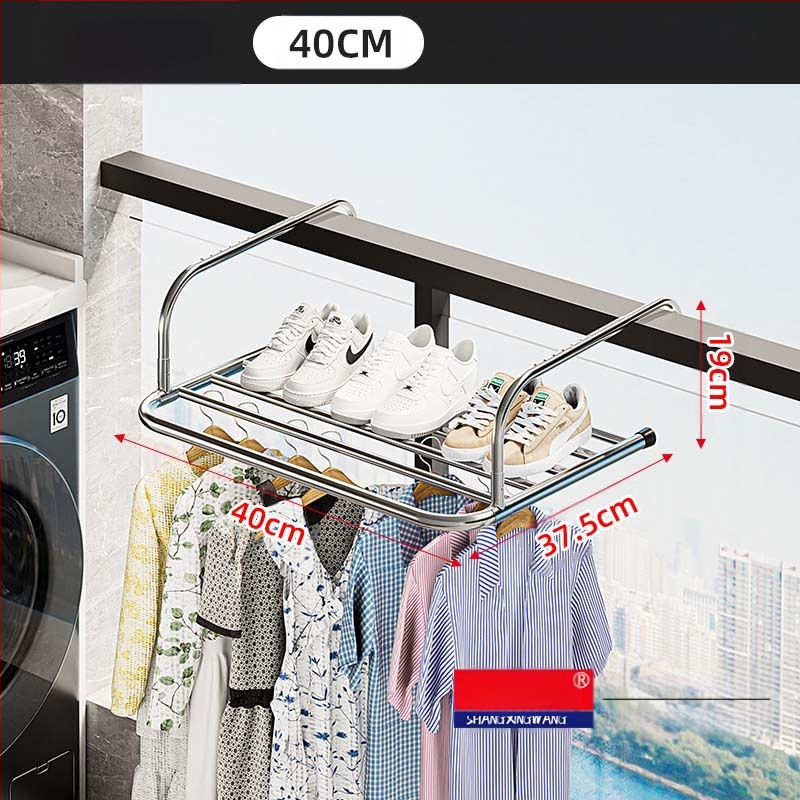 Roostevabast terasest aknast väljatõmmatav riidepuu, augustamata multifunktsionaalne rõdukuivatusrest, riideakna kokkupandav riiul