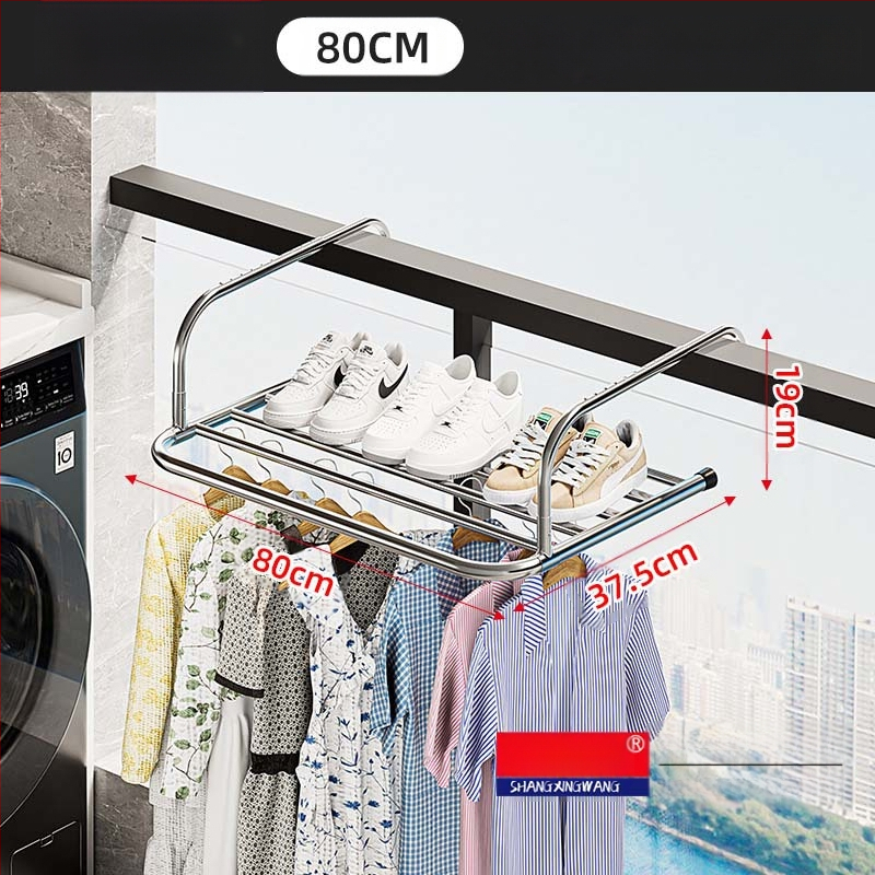 Roostevabast terasest aknast väljatõmmatav riidepuu, augustamata multifunktsionaalne rõdukuivatusrest, riideakna kokkupandav riiul