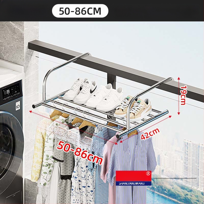 Roostevabast terasest aknast väljatõmmatav riidepuu, augustamata multifunktsionaalne rõdukuivatusrest, riideakna kokkupandav riiul