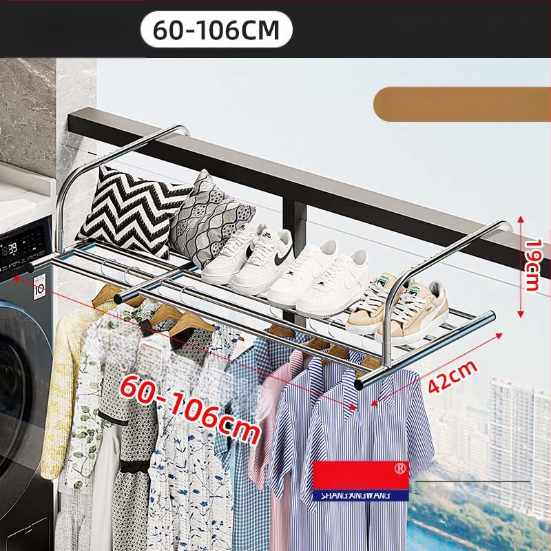 Roostevabast terasest aknast väljatõmmatav riidepuu, augustamata multifunktsionaalne rõdukuivatusrest, riideakna kokkupandav riiul