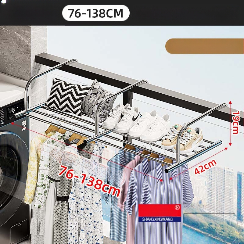 Roostevabast terasest aknast väljatõmmatav riidepuu, augustamata multifunktsionaalne rõdukuivatusrest, riideakna kokkupandav riiul