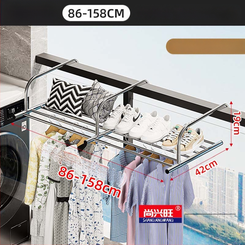 Roostevabast terasest aknast väljatõmmatav riidepuu, augustamata multifunktsionaalne rõdukuivatusrest, riideakna kokkupandav riiul