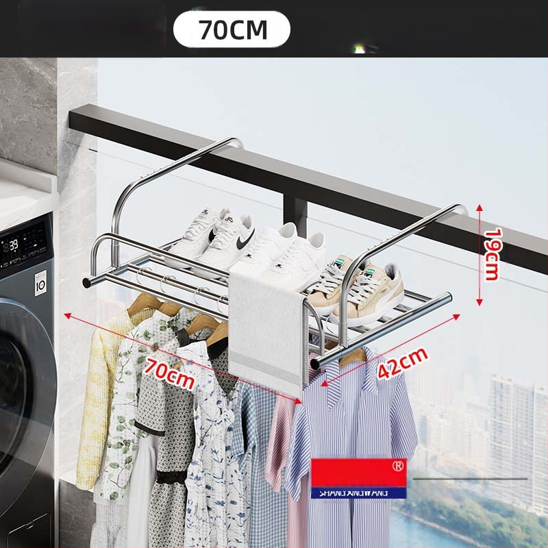 Roostevabast terasest aknast väljatõmmatav riidepuu, augustamata multifunktsionaalne rõdukuivatusrest, riideakna kokkupandav riiul