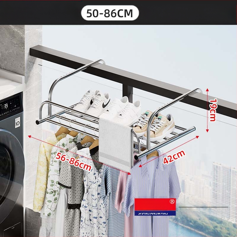 Roostevabast terasest aknast väljatõmmatav riidepuu, augustamata multifunktsionaalne rõdukuivatusrest, riideakna kokkupandav riiul