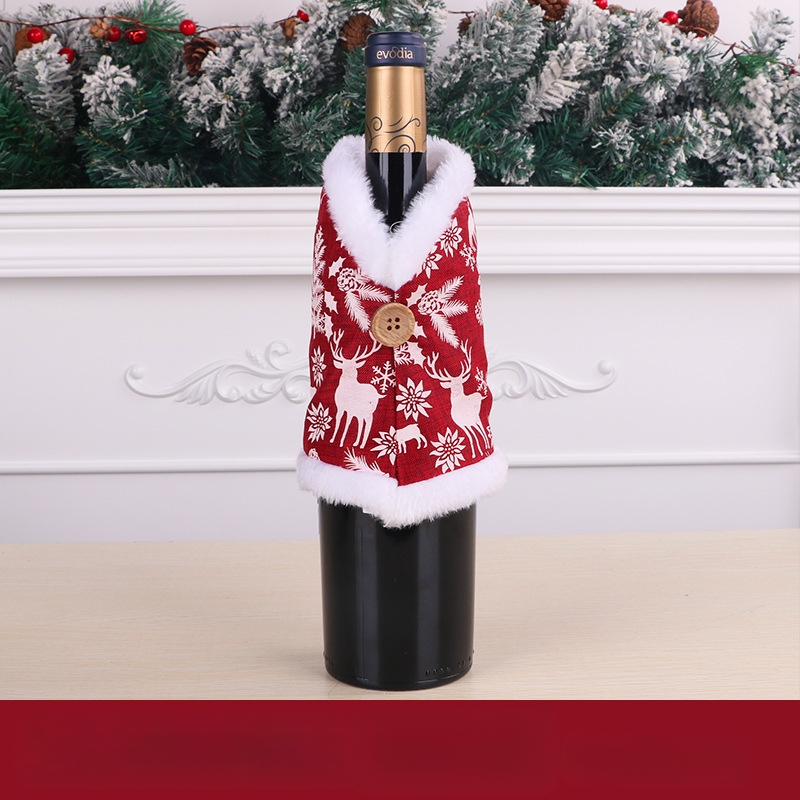 Tarpvalstybinis karšto pardavimo kalėdinis vyno rinkinys dekoratyvinis valgomojo stalas vyno butelis dekoratyvinis spausdintas vyno butelių rinkinys vyno rinkinio papuošalai