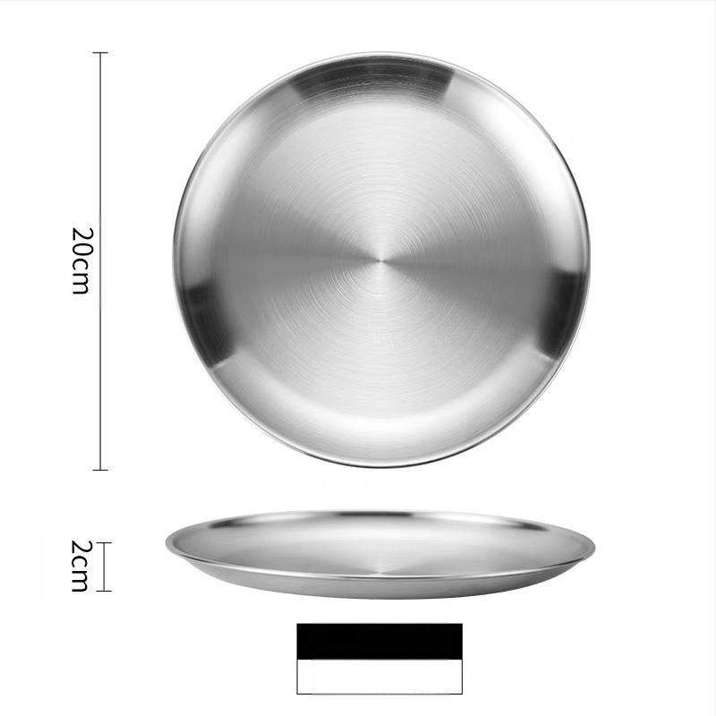Korejiešu stila nerūsējošā tērauda grila šķīvis, bufetes šķīvis, kaulu spļaušanas šķīvis, āra piknika šķīvis, kempinga šķīvis, apaļa paplāte