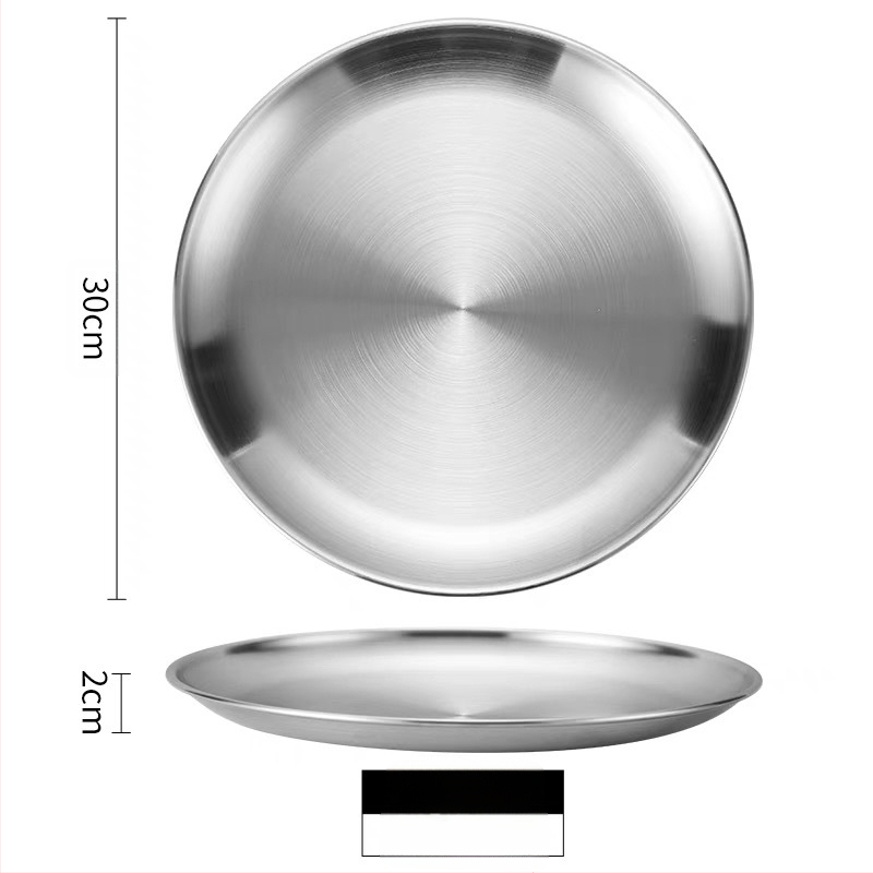 Korejiešu stila nerūsējošā tērauda grila šķīvis, bufetes šķīvis, kaulu spļaušanas šķīvis, āra piknika šķīvis, kempinga šķīvis, apaļa paplāte
