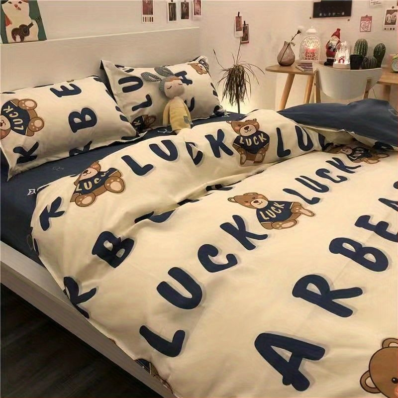 Korėjietiško stiliaus modernus paprastas keturių dalių patalynės komplektas, patobulintas nišinis antklodės užvalkalas, studentų bendrabučio trijų dalių komplektas