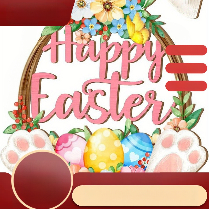 Drveni tanjur za vrata s uskršnjim zečićem - zidni ukras s cvjetnim ukrasom i Sretnim Uskrsom