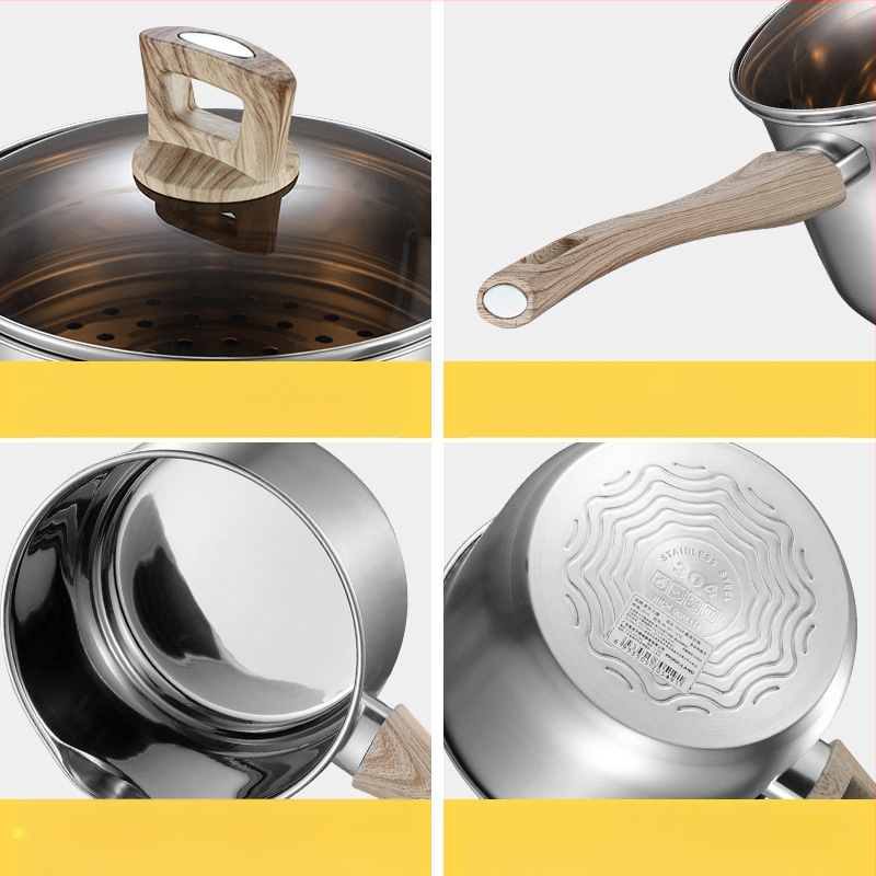 304 storio nerūdijančio plieno pieno puodas su dvigubu dugnu, kūdikių maisto sriubos puodas, mažas pieno puodas, greitai paruošiamų makaronų puodas, dovanų atspausdintas logotipas