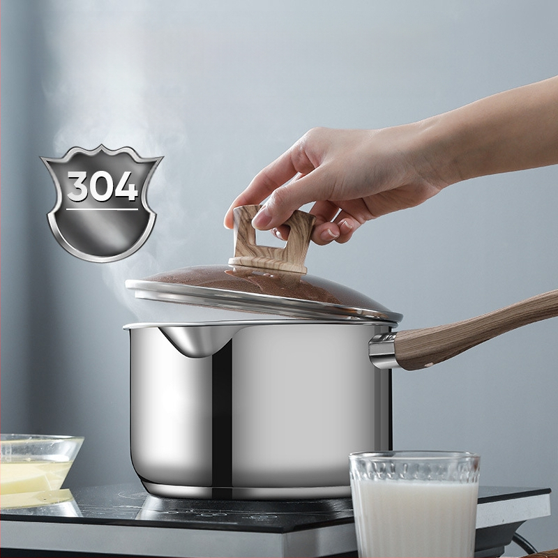 304 storio nerūdijančio plieno pieno puodas su dvigubu dugnu, kūdikių maisto sriubos puodas, mažas pieno puodas, greitai paruošiamų makaronų puodas, dovanų atspausdintas logotipas