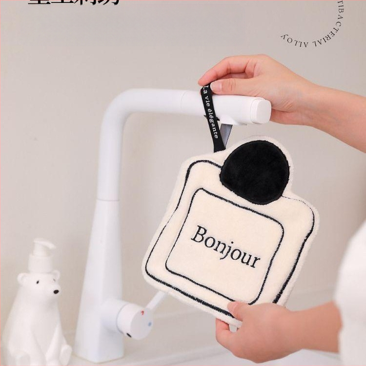 Pakabinamas buitinis rankšluostis, lengvas, prabangus, kamelijos gėlių rašto, virtuvės, vonios kambario rankšluostis, baltas, sugeriantis, lengvai valomas, minkštas, servetėlėmis