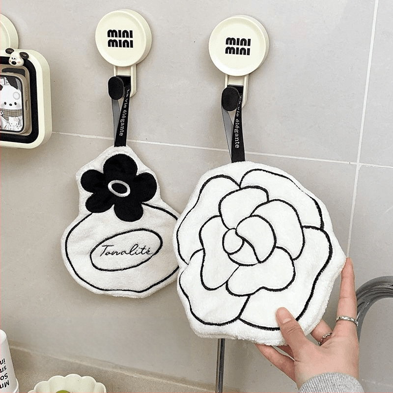 Pakabinamas buitinis rankšluostis, lengvas, prabangus, kamelijos gėlių rašto, virtuvės, vonios kambario rankšluostis, baltas, sugeriantis, lengvai valomas, minkštas, servetėlėmis