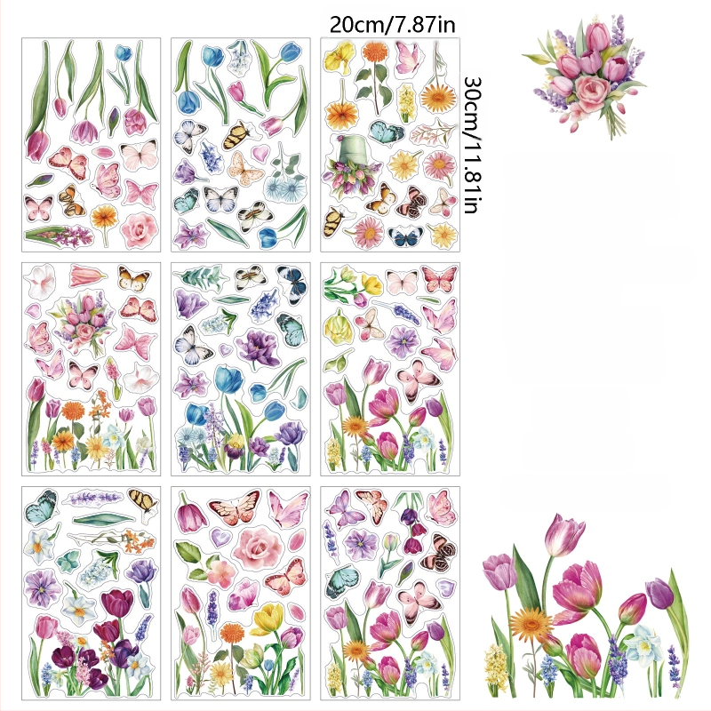 2025 m. naujas „Amazon“ akvarelės tulpės gėlės drugelio statinis langų lipdukas pavasario langų stiklo durų dekoravimo lipdukas