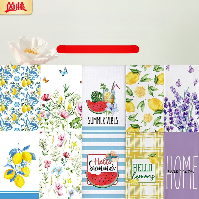 Ristservaline sidrunivärvi nõudepesulapp, akvarell-talumaja stiilis dekoratiivne käsitsi kuivatatud teerätik, mis sobib paksendatud köögiköögi küpsetamiseks ja trükitud lapiga