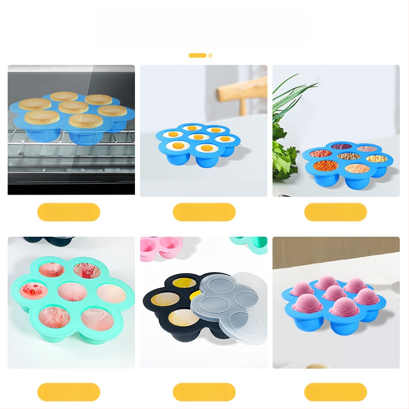 „Amazon“ populiari silikoninė maisto papildų dėžutė, kiaušinių pyrago forma, kūdikių maisto papildo ledo forma, lengvai išimama, 7 skylių ledo formelė