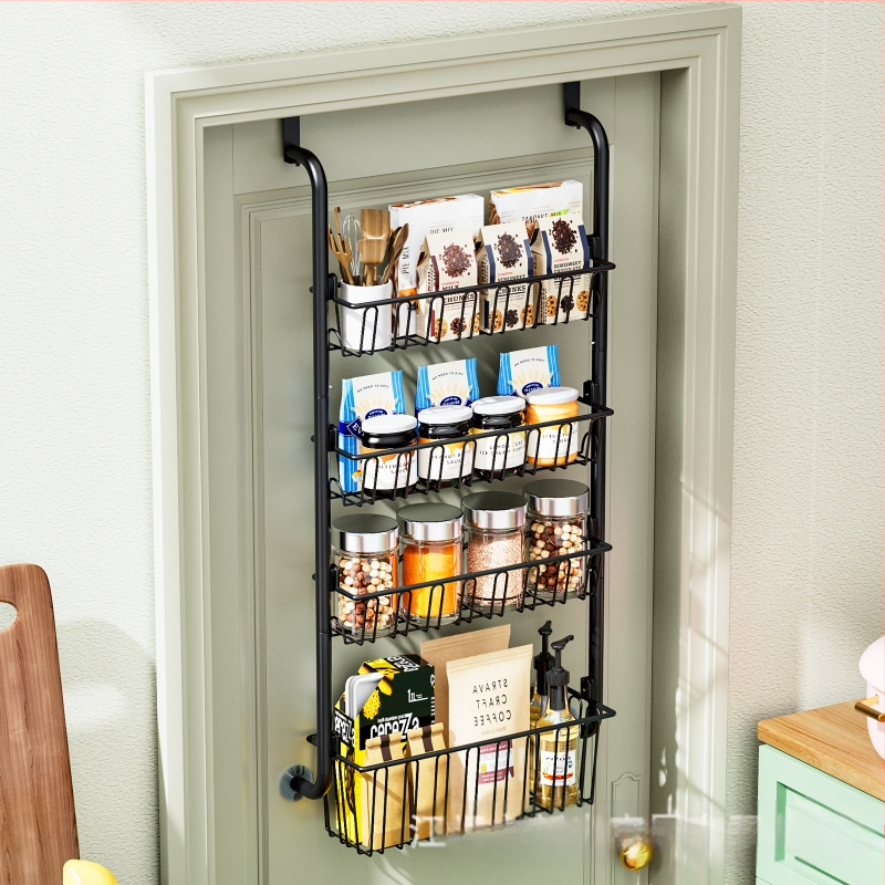Kreativni stalak za pohranu na stražnjim vratima bez bušenja, viseća košara za kuhinjska vrata, viseći stalak za boce za začine, višeslojna košara za pohranu