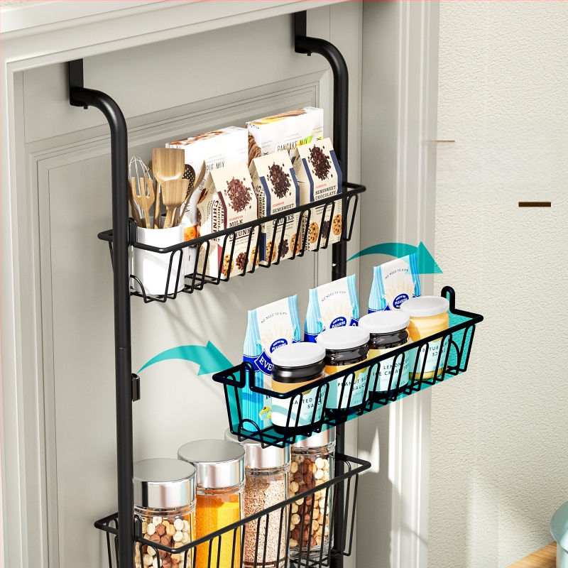 Kreativni stalak za pohranu na stražnjim vratima bez bušenja, viseća košara za kuhinjska vrata, viseći stalak za boce za začine, višeslojna košara za pohranu