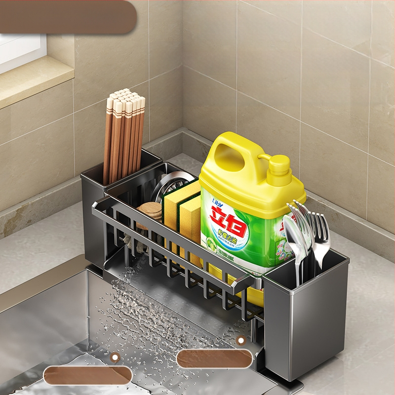 Kriauklės lentynėlė Virtuvinių lazdelių peilių laikiklis Integruota saugykla Daugiafunkcinė rankų plovimo kriauklė Plieno rutuliukų stalviršio laikymo lentynėlė