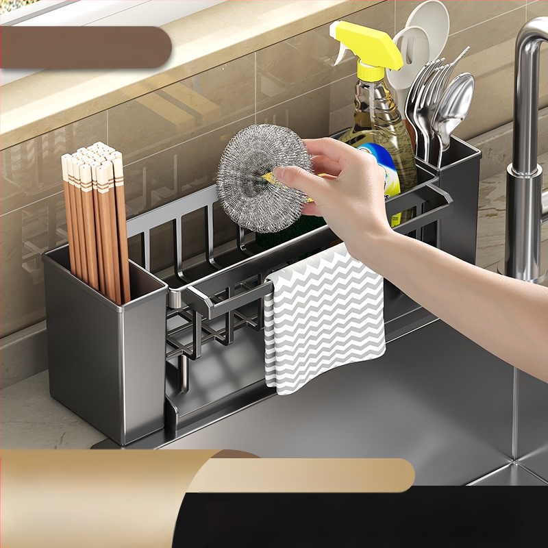 Kriauklės lentynėlė Virtuvinių lazdelių peilių laikiklis Integruota saugykla Daugiafunkcinė rankų plovimo kriauklė Plieno rutuliukų stalviršio laikymo lentynėlė