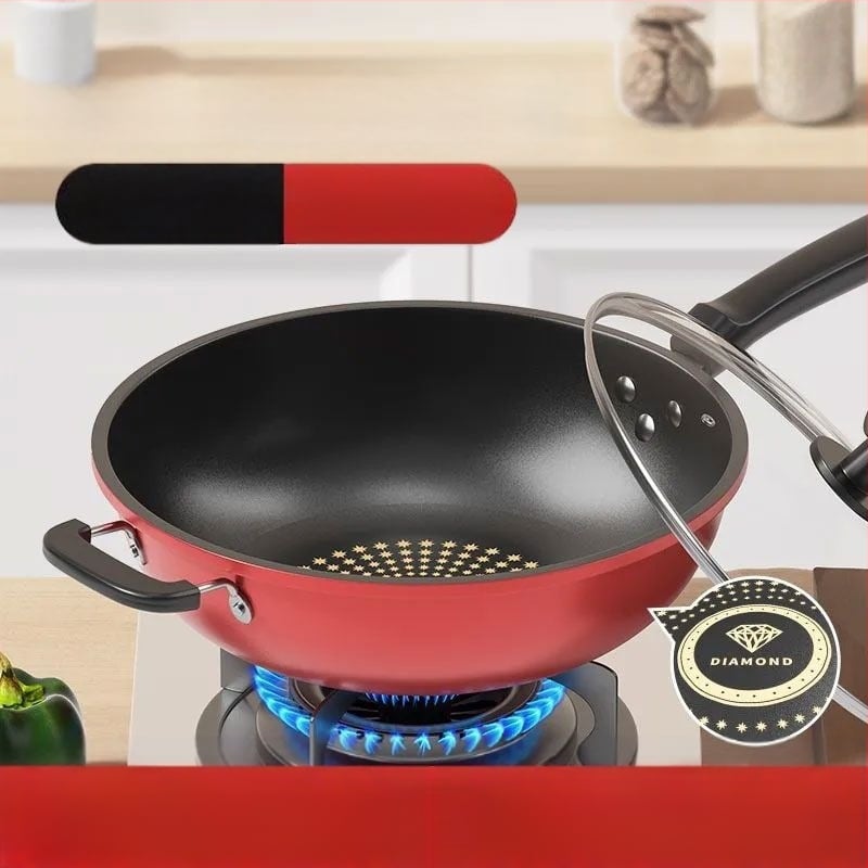 Saksa Crystal Diamond Wok mittenakkuva wokiga wok majapidamises kasutatav suitsuvaba raudpann induktsioonpliit gaasipliit universaalne gaasipliit