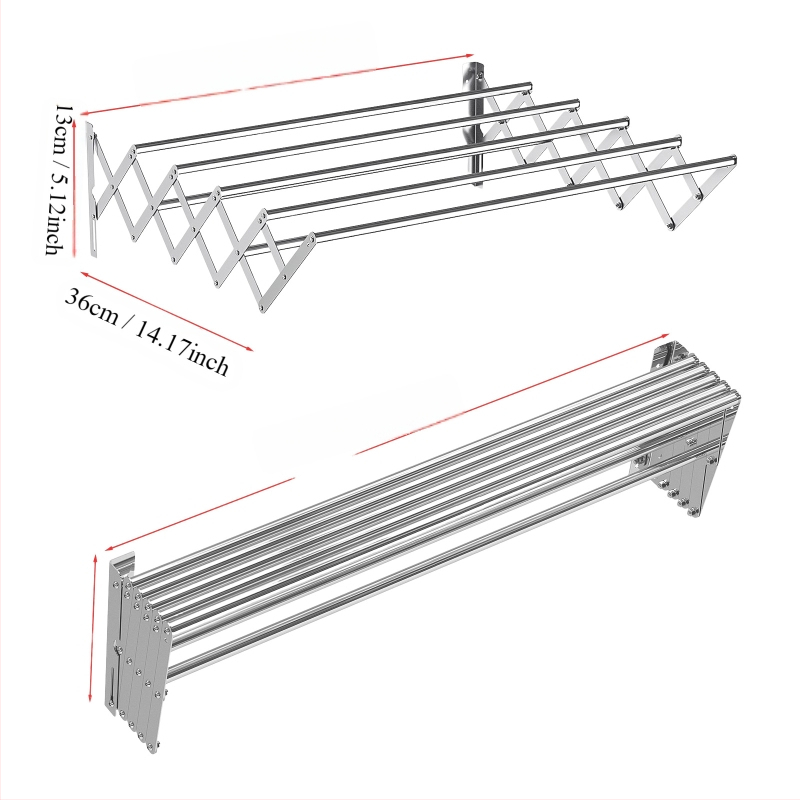 Piiriülene nähtamatu kuivatusresti varras seinale riputatav kokkupandav rõdu teleskoopiline laheakna kuivatusrest roostevabast terasest teleskooprätikuhoidja