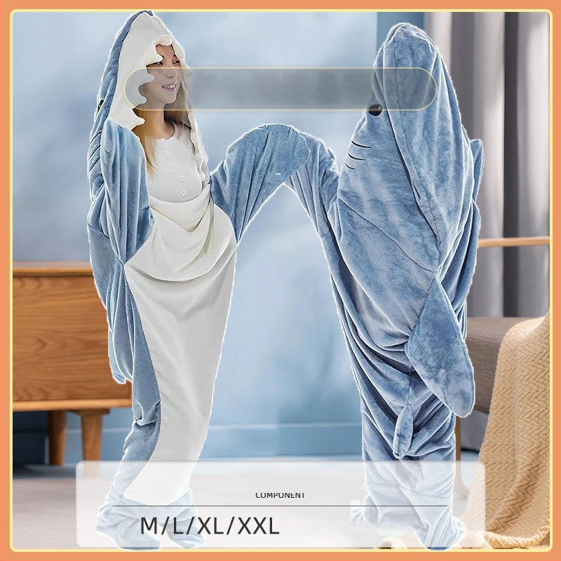 Hai flanelltekiga kapuutsiga jumpsuit täiskasvanutele lastele hai tekk pehme ja mugav hai flanelltekk