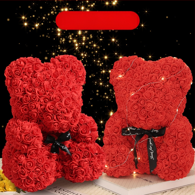 Rožinis lokys, konservuota gėlė, Valentino dienos imitacinė gėlių dovana, Pe lokio gimtadienio dovana, rožių burbulinė meška, užsienio prekyba, didmeninė prekyba