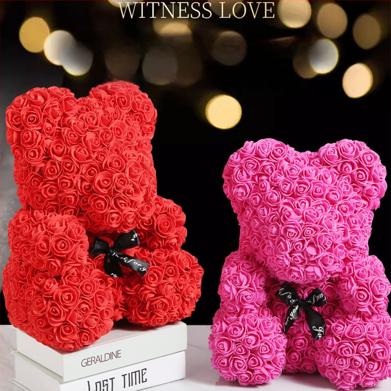 Rožinis lokys, konservuota gėlė, Valentino dienos imitacinė gėlių dovana, Pe lokio gimtadienio dovana, rožių burbulinė meška, užsienio prekyba, didmeninė prekyba