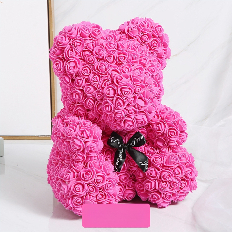 Rožinis lokys, konservuota gėlė, Valentino dienos imitacinė gėlių dovana, Pe lokio gimtadienio dovana, rožių burbulinė meška, užsienio prekyba, didmeninė prekyba