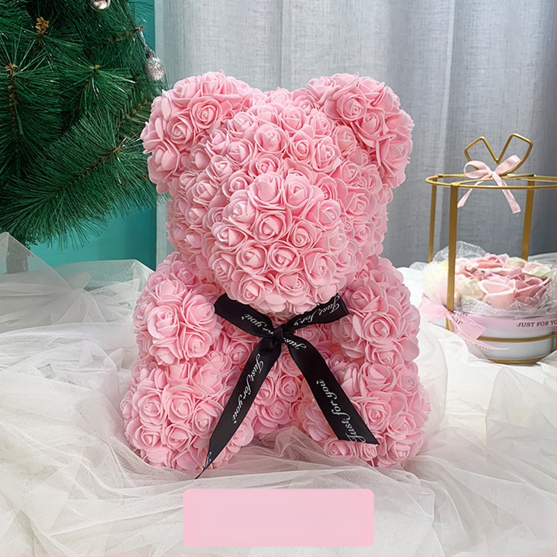 Rožinis lokys, konservuota gėlė, Valentino dienos imitacinė gėlių dovana, Pe lokio gimtadienio dovana, rožių burbulinė meška, užsienio prekyba, didmeninė prekyba