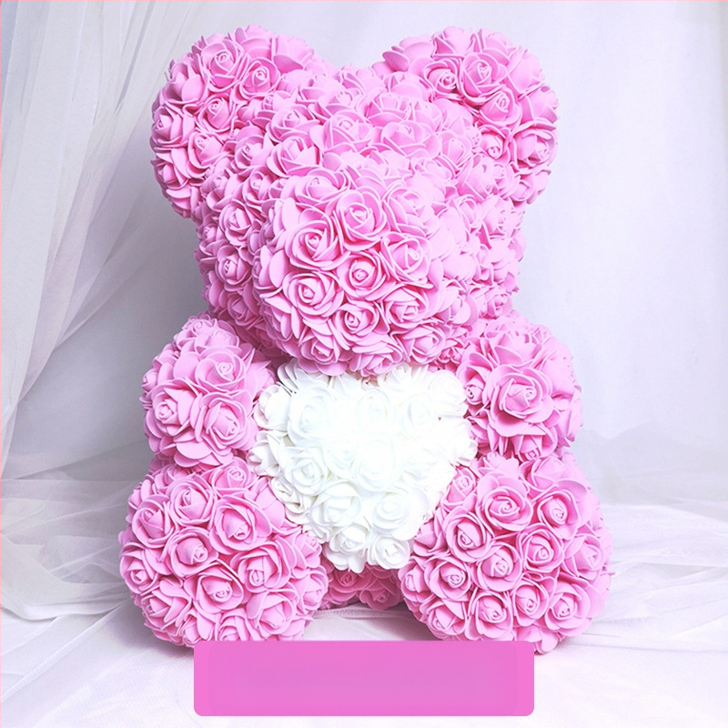 Rožinis lokys, konservuota gėlė, Valentino dienos imitacinė gėlių dovana, Pe lokio gimtadienio dovana, rožių burbulinė meška, užsienio prekyba, didmeninė prekyba