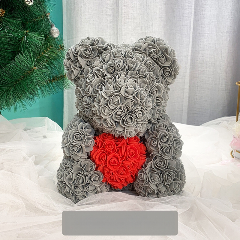 Rožinis lokys, konservuota gėlė, Valentino dienos imitacinė gėlių dovana, Pe lokio gimtadienio dovana, rožių burbulinė meška, užsienio prekyba, didmeninė prekyba