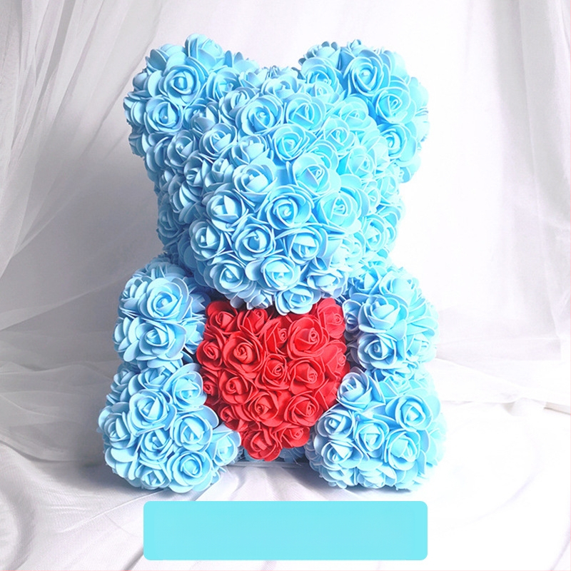 Rožinis lokys, konservuota gėlė, Valentino dienos imitacinė gėlių dovana, Pe lokio gimtadienio dovana, rožių burbulinė meška, užsienio prekyba, didmeninė prekyba