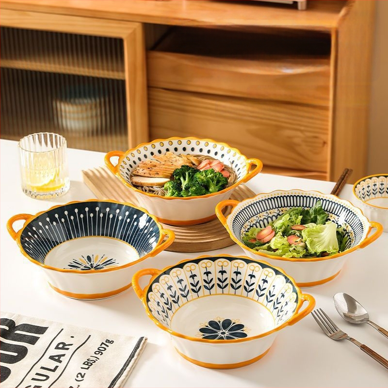 Interneti-punane kauss majapidamises koheselt puhas kauss topeltkõrvakauss loominguline kõrvamagustoidukauss lihtne riisikauss keraamilised lauanõud