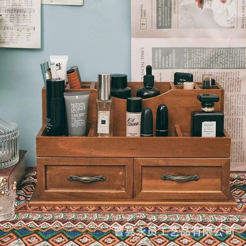 Medžio masyvo stalčiaus tipo medinė kosmetikos laikymo dėžutė, stalinis vintažinis laikymo dėžutė, lūpų dažų laikymo dėžutė, eterinio aliejaus kaukė, laikymo dėžutė