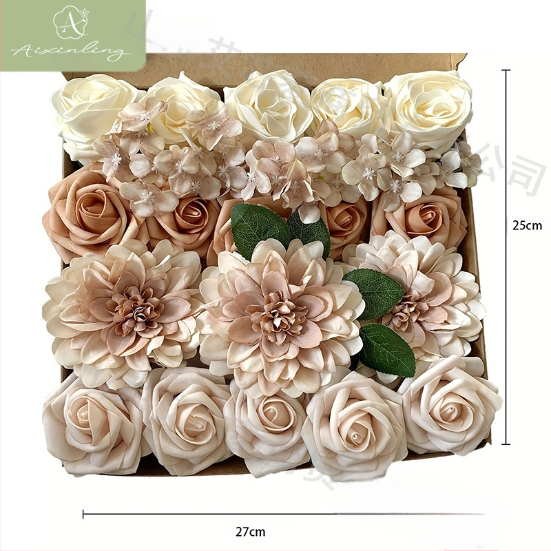 Gamyklinė tarpvalstybinė imitacinė rožių netikrų gėlių dovanų dėžutė „pasidaryk pats“ vestuvėms, vestuvių sužadėtuvių vakarėliui, darbalaukio dekoravimui