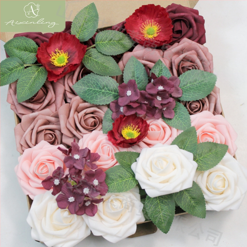 Gamyklinė tarpvalstybinė imitacinė rožių netikrų gėlių dovanų dėžutė „pasidaryk pats“ vestuvėms, vestuvių sužadėtuvių vakarėliui, darbalaukio dekoravimui