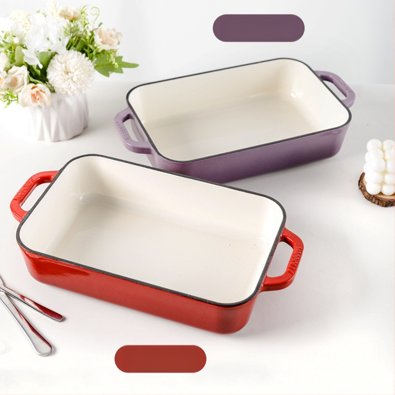 Väike õnn malmist emailpott binaural küpsetatud riisi küpsetusplaat ahjus küpsetamiseks lääne plaat grill grillitud kala steigi praeplaat