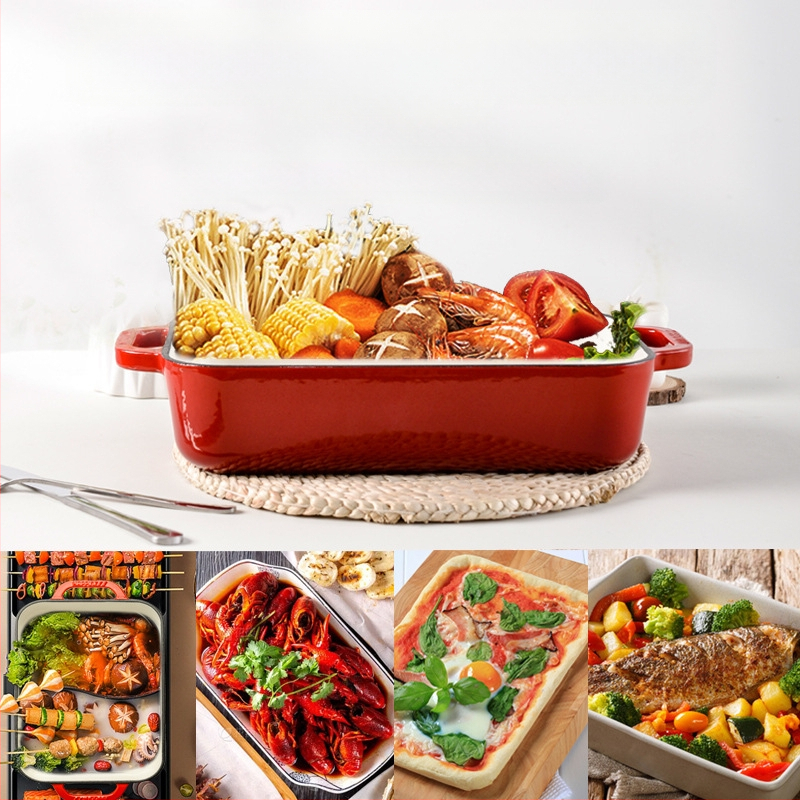 Väike õnn malmist emailpott binaural küpsetatud riisi küpsetusplaat ahjus küpsetamiseks lääne plaat grill grillitud kala steigi praeplaat