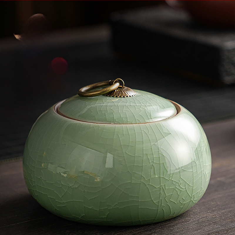 Ge kemence teaüveg lezárt üveg kerámia kis hordozható celadon tea Pu'er tárolóedény háztartási nagykereskedelem