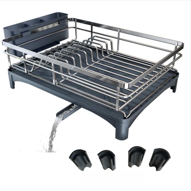 Virtuvės indų stovas, stalviršio stalo įrankiai, kriauklė, vakarienės lėkštės, lazdelių laikymo stovas, didelės talpos namų apyvokos reikmenų stovas, vieno sluoksnio kanalizacijos dubenėlių stovas