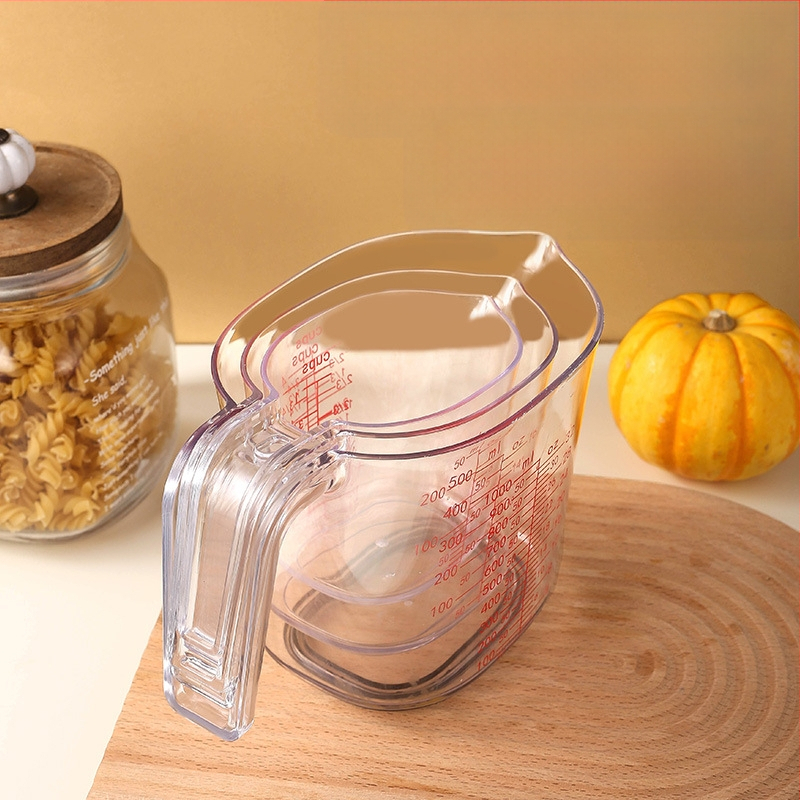 3 dalių plastikinis matavimo puodelis, didelio pralaidumo matavimo puodelis, 1000 ml / 500 ml / 250 ml, sudedamas matavimo puodelis, kepimo matavimo įrankis