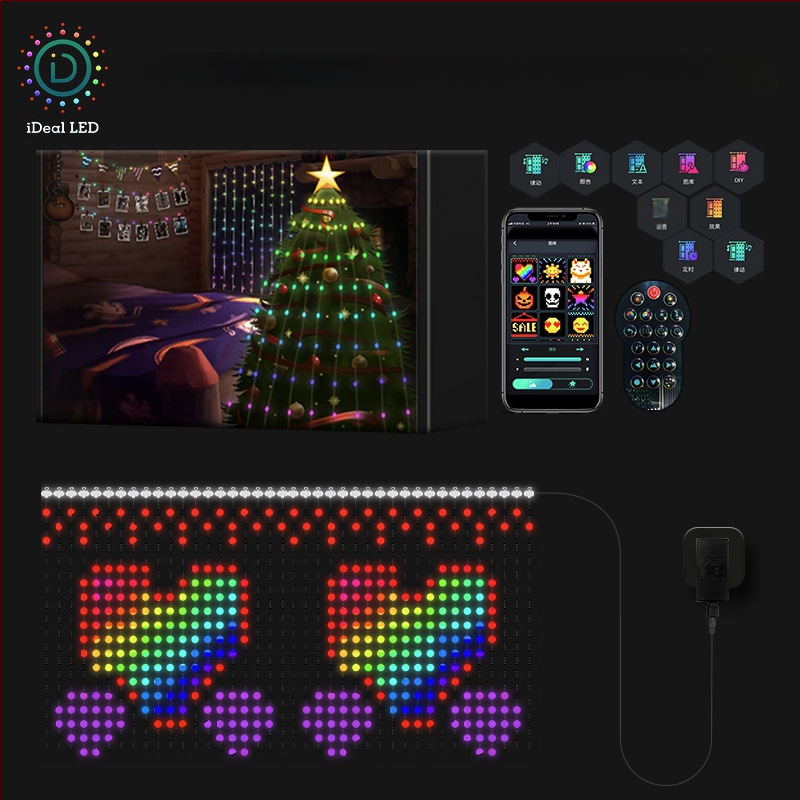 Magiškos spalvos odinė linijinė lempa užuolaidų lempa APP taškinis valdymas „Bluetooth“ rutulinis rutulinis šviestuvas RGB laimingo arklio girlianda kalėdinė šviesa