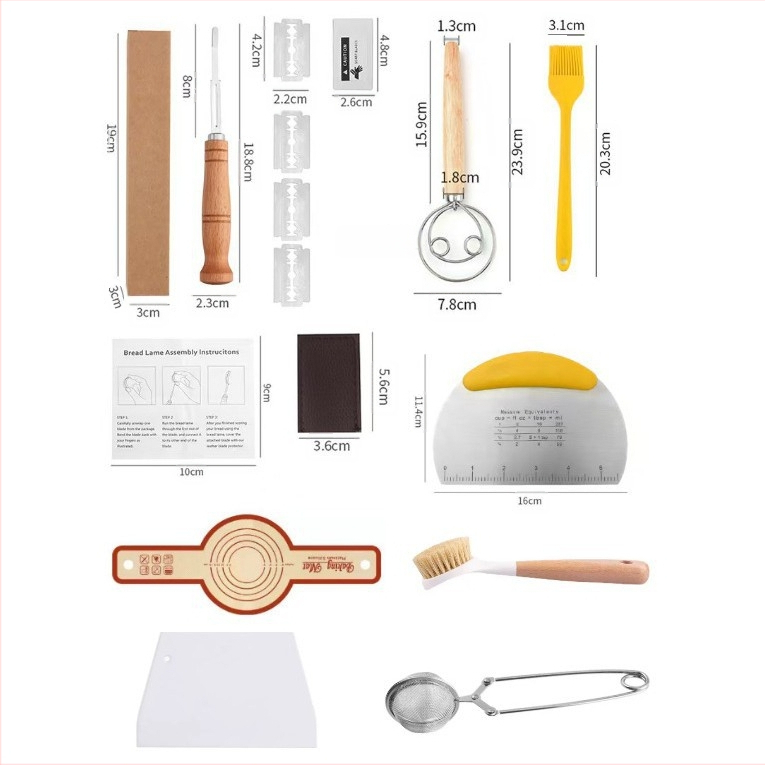 Nerūdijančio plieno duonos taisymo peiliai Kepimo įrankiai Medinė rankena Tešlos pjaustymo peilis Bagetės pjovimo peilis Duonos pjaustymo peilis