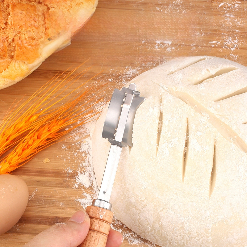 Nerūdijančio plieno duonos taisymo peiliai Kepimo įrankiai Medinė rankena Tešlos pjaustymo peilis Bagetės pjovimo peilis Duonos pjaustymo peilis