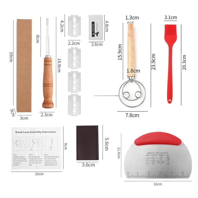 Nerūdijančio plieno duonos taisymo peiliai Kepimo įrankiai Medinė rankena Tešlos pjaustymo peilis Bagetės pjovimo peilis Duonos pjaustymo peilis