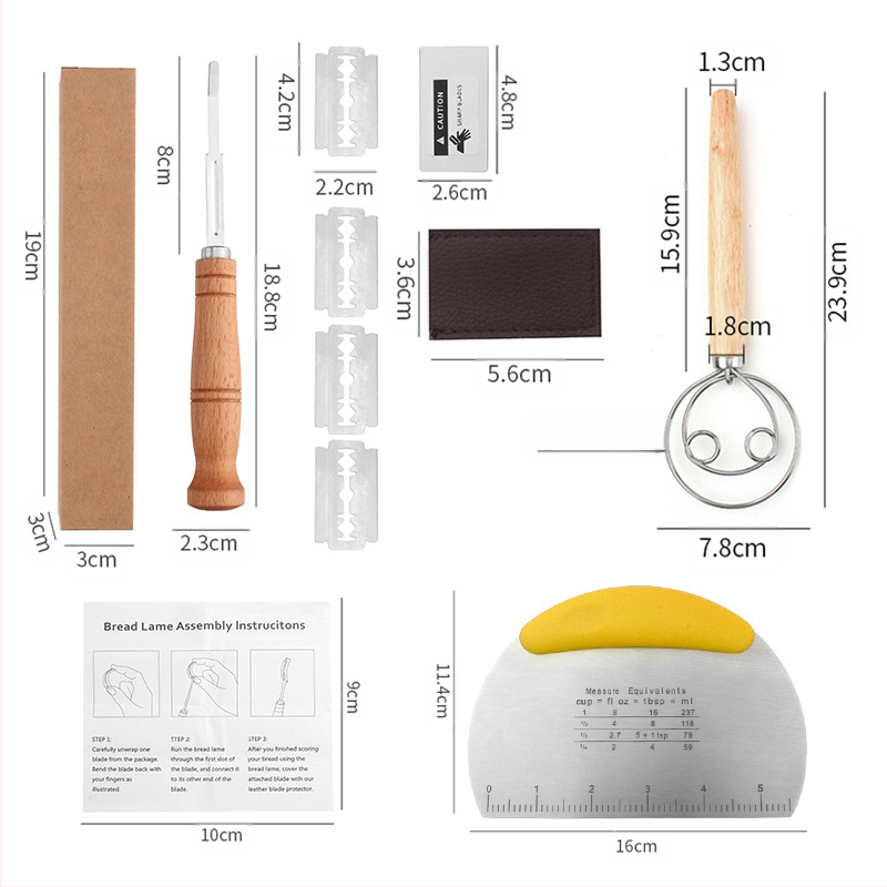 Nerūdijančio plieno duonos taisymo peiliai Kepimo įrankiai Medinė rankena Tešlos pjaustymo peilis Bagetės pjovimo peilis Duonos pjaustymo peilis